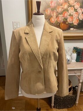 Kate Hill Genuine Suede Camel Tan Blazer Jacket Women’s Tailored One Button